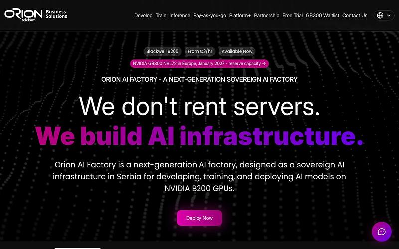 Screenshot of Orion AI Factory webpage