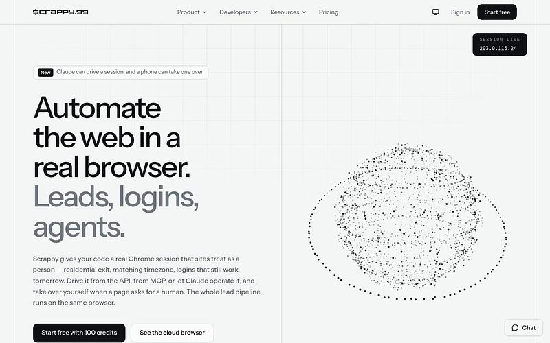 Screenshot of Scrappy webpage