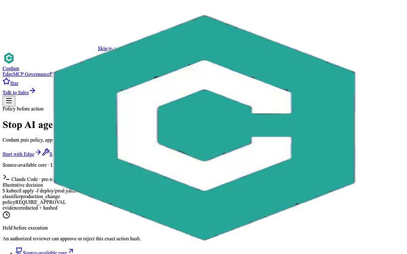 Screenshot of Cordum webpage