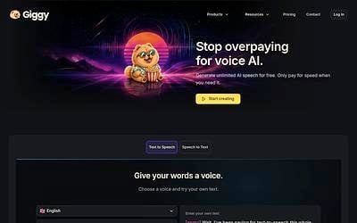 Screenshot of Giggy webpage