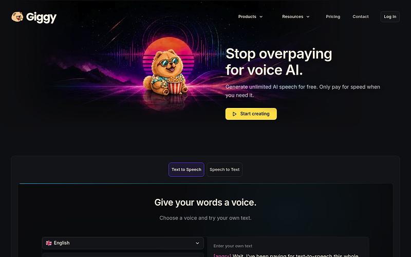 Screenshot of Giggy webpage