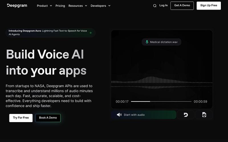 Screenshot of Deepgram webpage