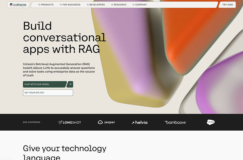 Screenshot of Cohere webpage