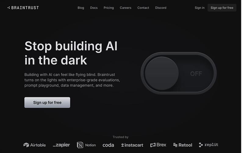 Screenshot of Braintrust webpage