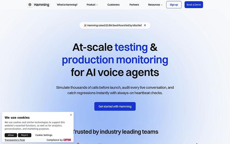 Screenshot of Hamming AI webpage