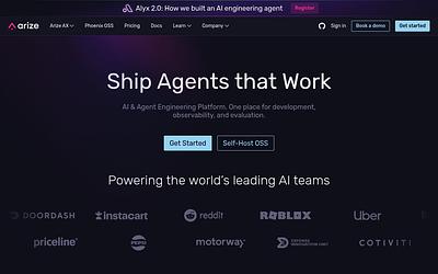 Screenshot of Arize AI webpage