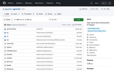 Screenshot of pgvector webpage