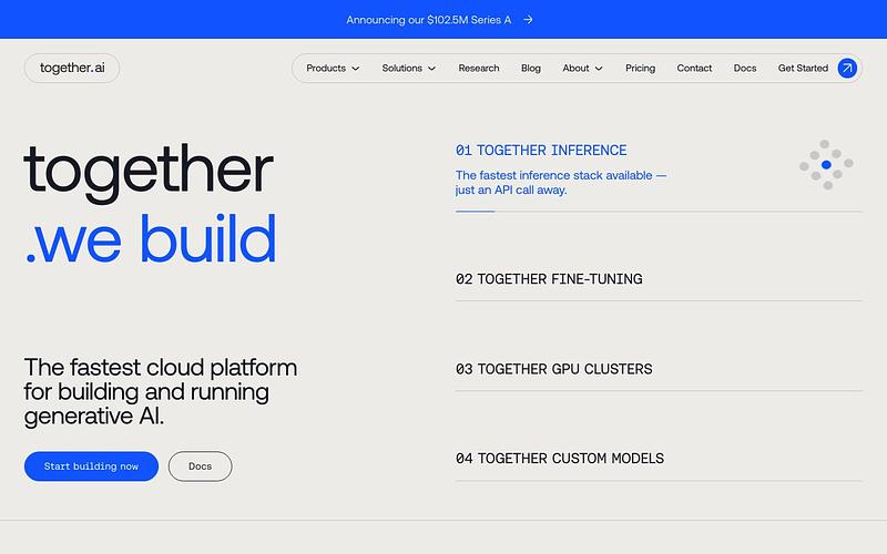 Screenshot of Together AI webpage
