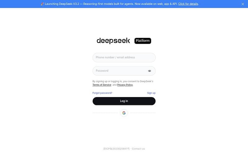 Screenshot of DeepSeek webpage