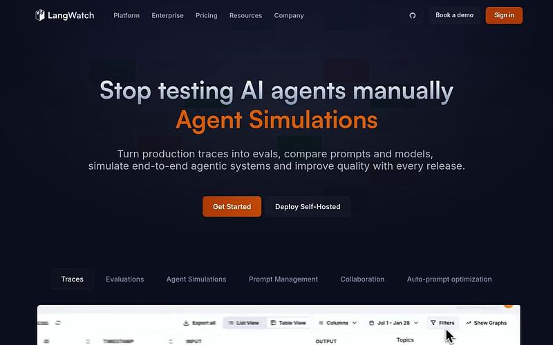 Screenshot of LangWatch webpage
