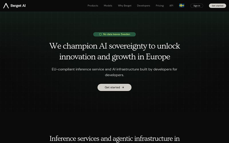Screenshot of Berget AI webpage